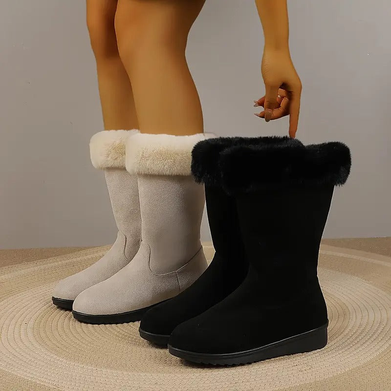 Women Boots | Mid-Calf Height with Faux Fur Cuff Trim