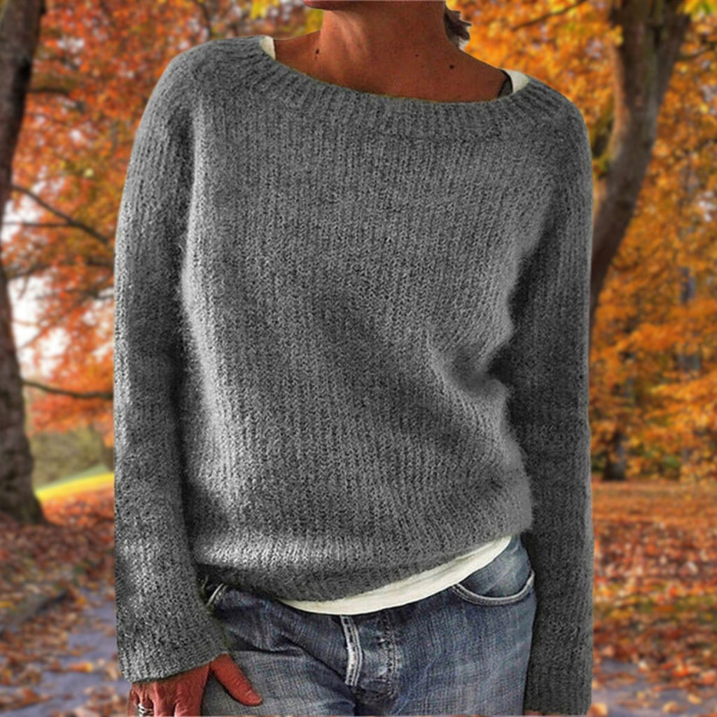 Women Sweater | Loose Fit Knit with Boat Neckline
