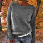 Women Sweater | Loose Fit Knit with Boat Neckline