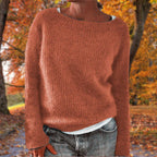 Women Sweater | Loose Fit Knit with Boat Neckline