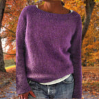 Women Sweater | Loose Fit Knit with Boat Neckline