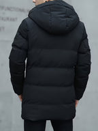 Men Puffer Jacket | Hooded Mid-Length with Zip Pockets