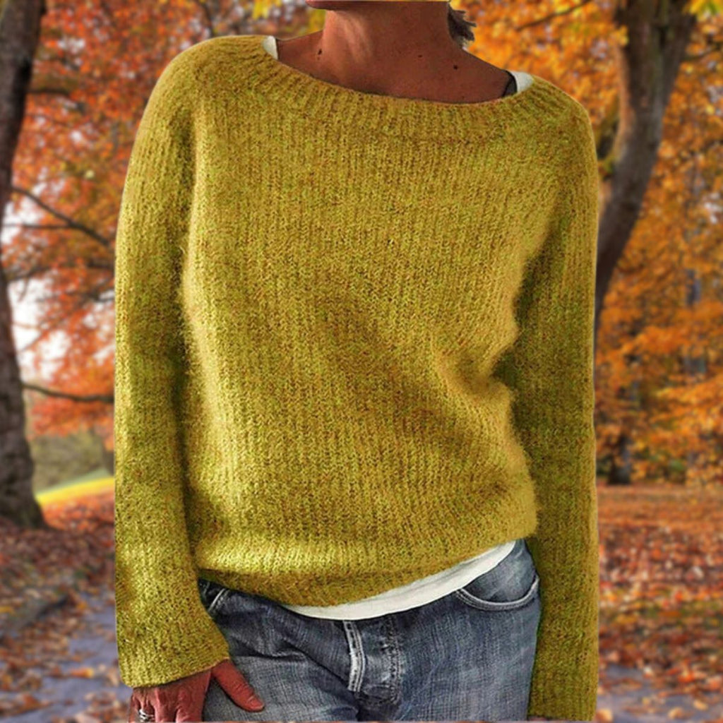 Women Sweater | Loose Fit Knit with Boat Neckline