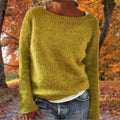 Women Sweater | Loose Fit Knit with Boat Neckline
