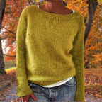 Women Sweater | Loose Fit Knit with Boat Neckline