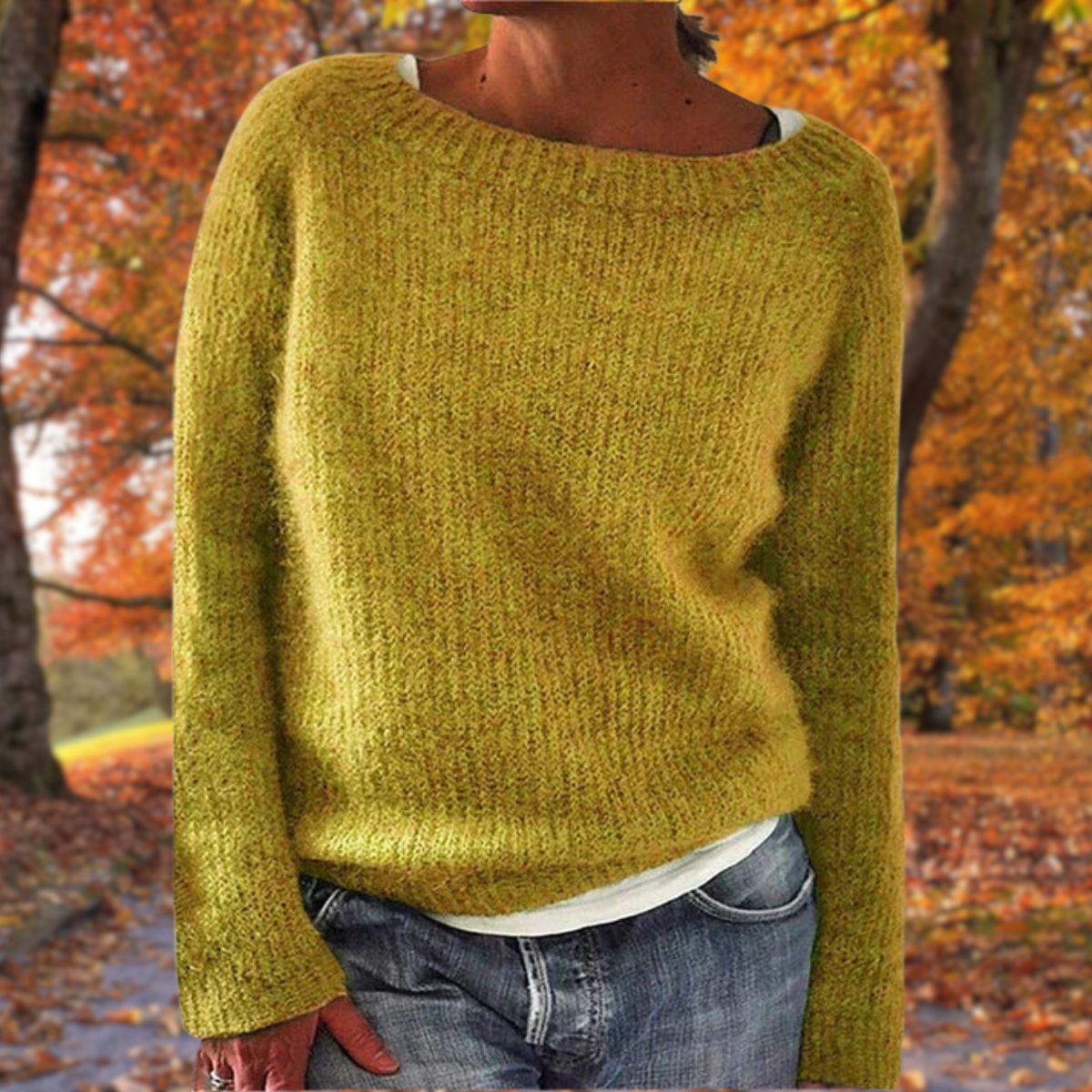 Women Sweater | Loose Fit Knit with Boat Neckline
