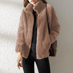Women Jacket | Stand Collar Zip-Up with Drawstring Hood