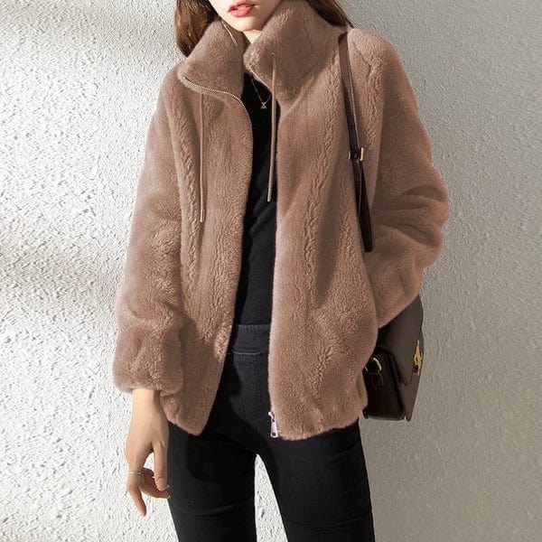Women Jacket | Stand Collar Zip-Up with Drawstring Hood