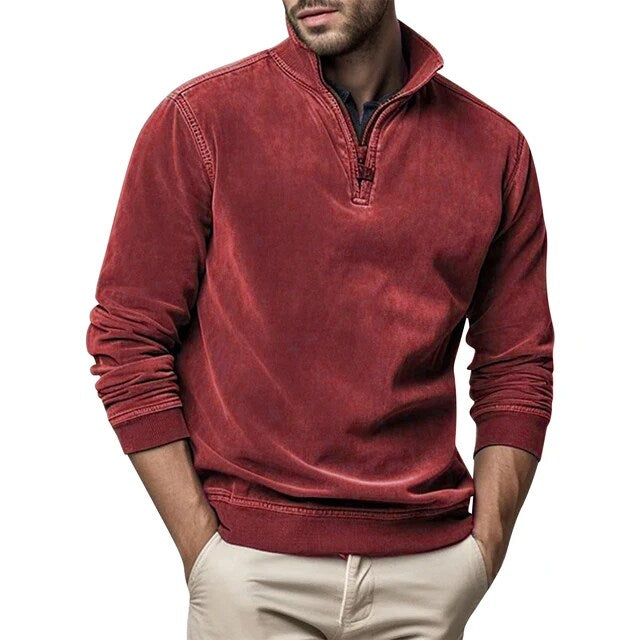 Men Sweater | Half-Zip Collar with Ribbed Cuffs and Hem