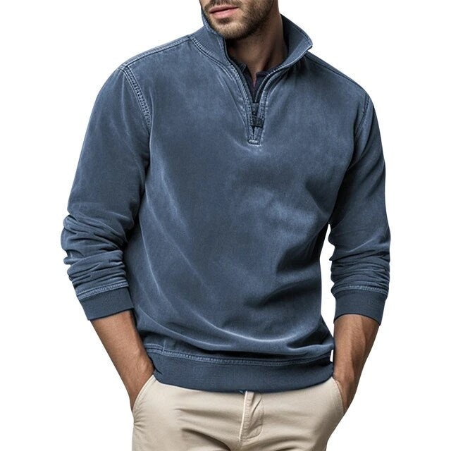 Men Sweater | Half-Zip Collar with Ribbed Cuffs and Hem