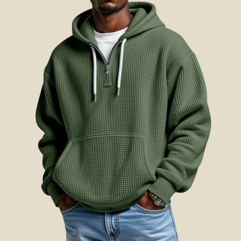 Men Hoodie | Quarter-Zip Relaxed Fit with Kangaroo Pocket