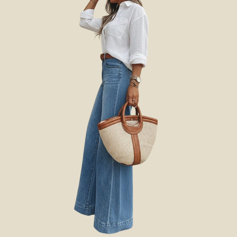 Women Trousers | High-Rise Wide Leg with Vintage Wash Denim