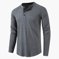 Men T-Shirt | Waffle-Knit Henley with Relaxed Fit Long Sleeve