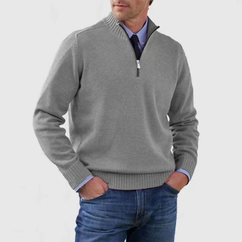 Men Sweater | Quarter-Zip Stand Collar with Ribbed Trim