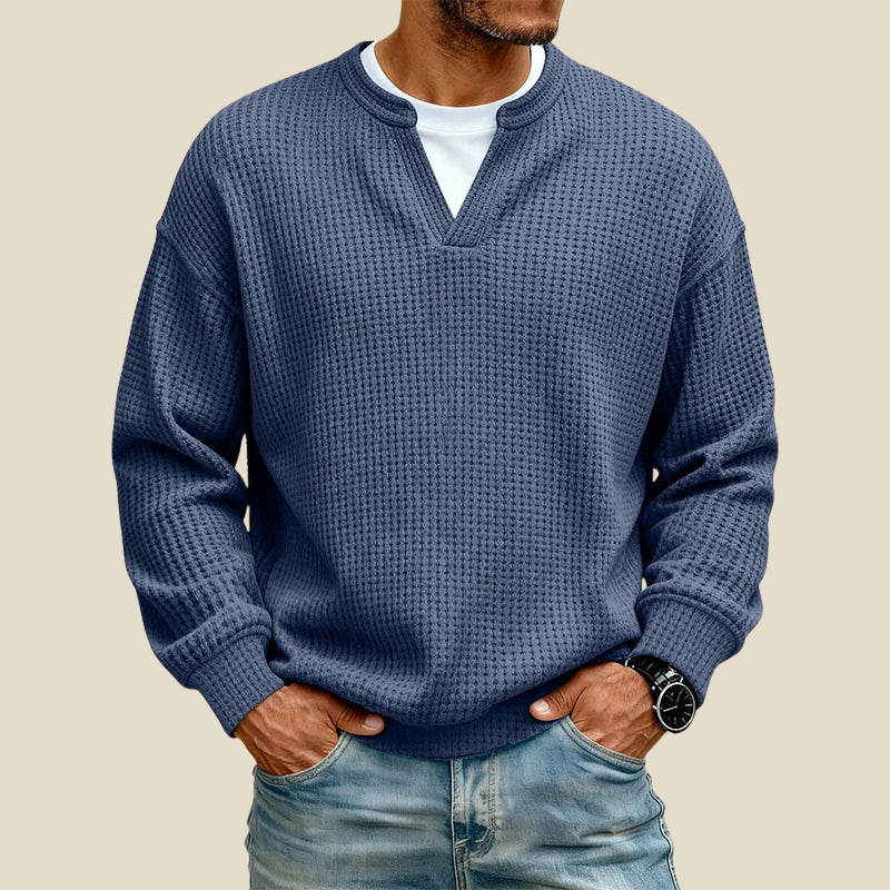 Men Sweatshirt | Relaxed Fit with Waffle Texture Detail
