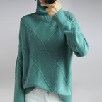 Women Sweater | Diamond Quilted Turtleneck Drop Shoulder