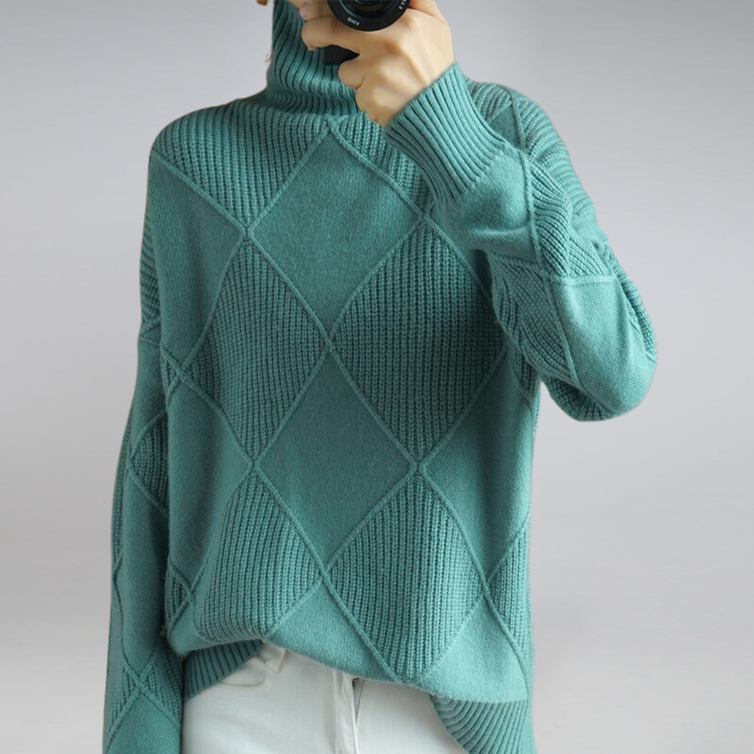 Women Sweater | Diamond Quilted Turtleneck Drop Shoulder