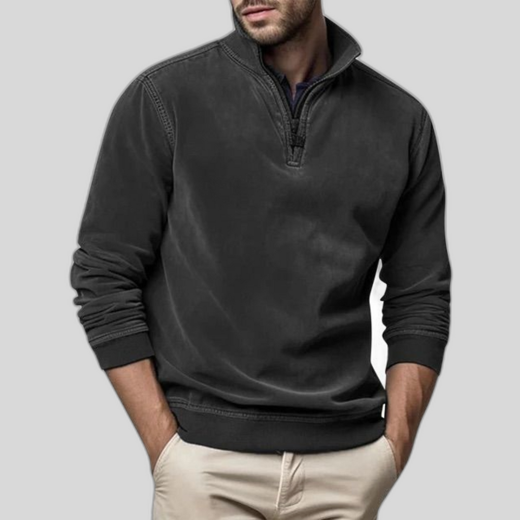 Men Sweater | Half-Zip Collar with Ribbed Cuffs and Hem