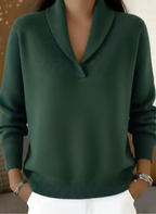 Women Sweater | Shawl Collar Relaxed Fit with Ribbed Cuffs