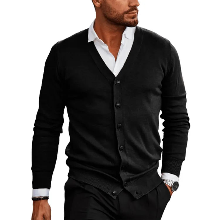 Men Cardigan | V-Neck Button Front with Ribbed Trim