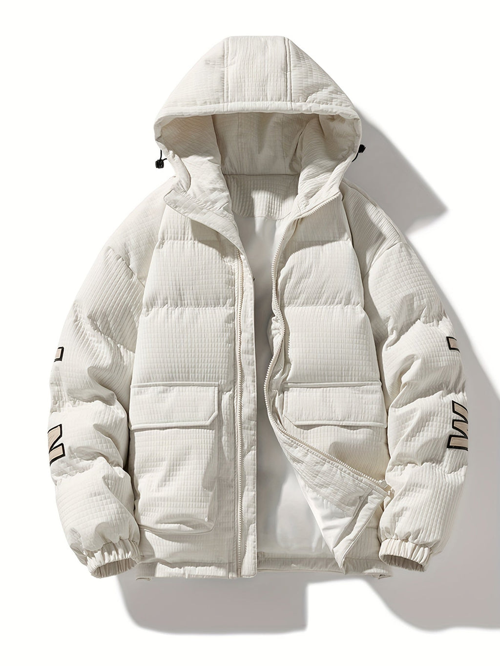 Men Puffer Jacket | Quilted Hood with Graphic Back Print
