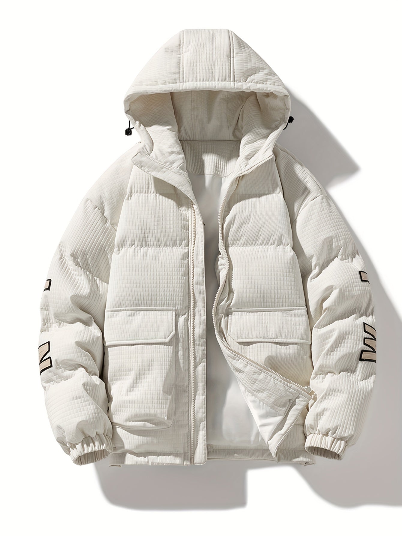 Men Puffer Jacket | Quilted Hood with Graphic Back Print