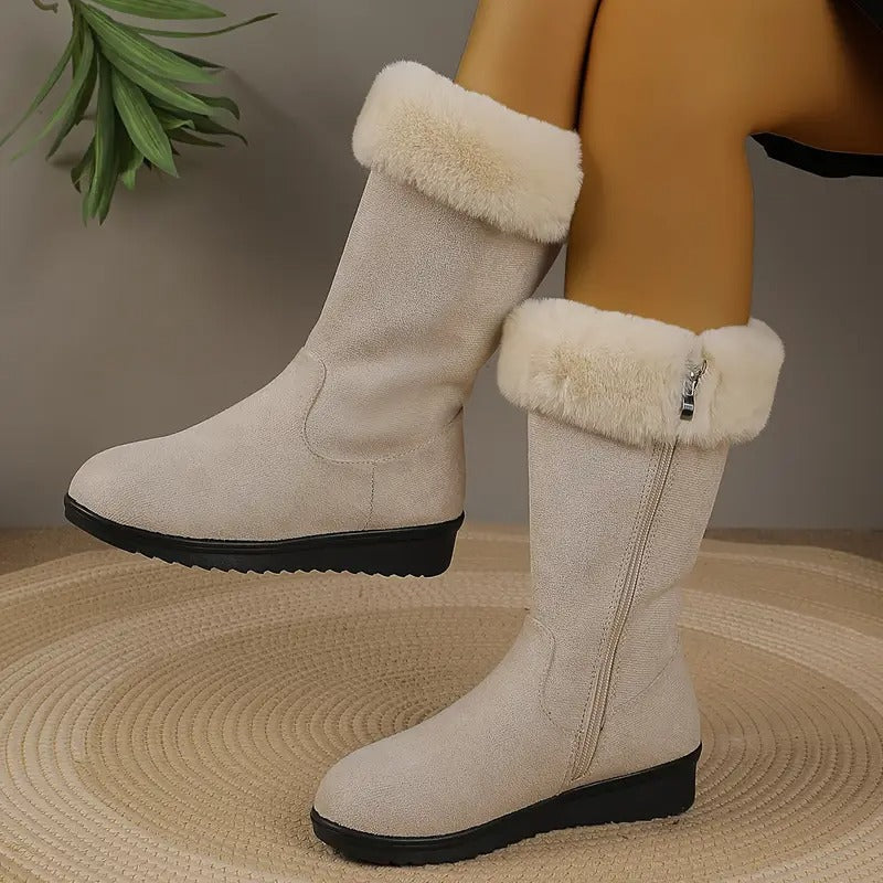 Women Boots | Mid-Calf Height with Faux Fur Cuff Trim