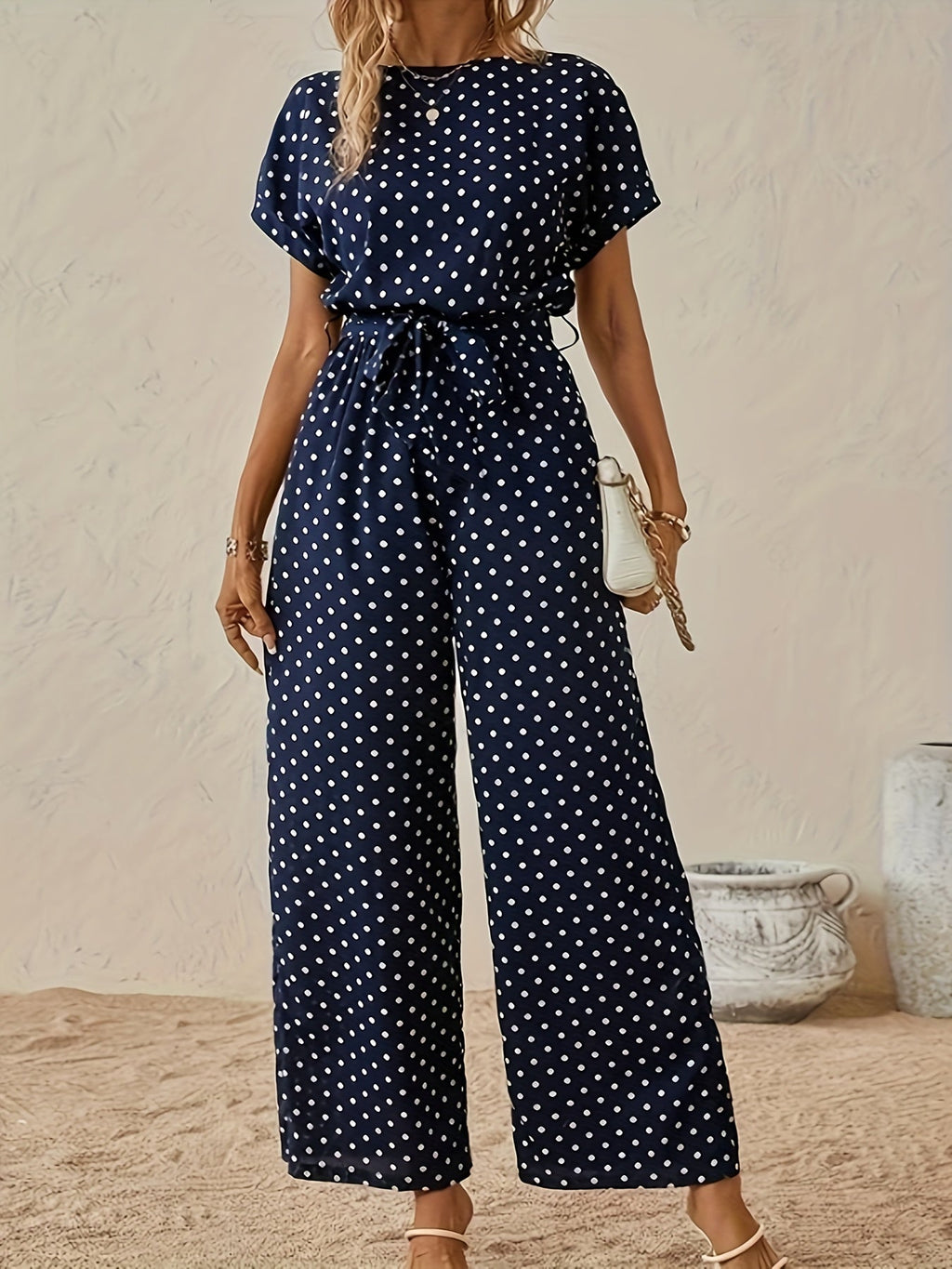 Women Suit | Wide-Leg Jumpsuit with Tie-Waist Belt
