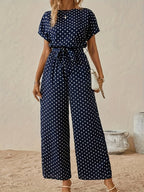 Women Suit | Wide-Leg Jumpsuit with Tie-Waist Belt