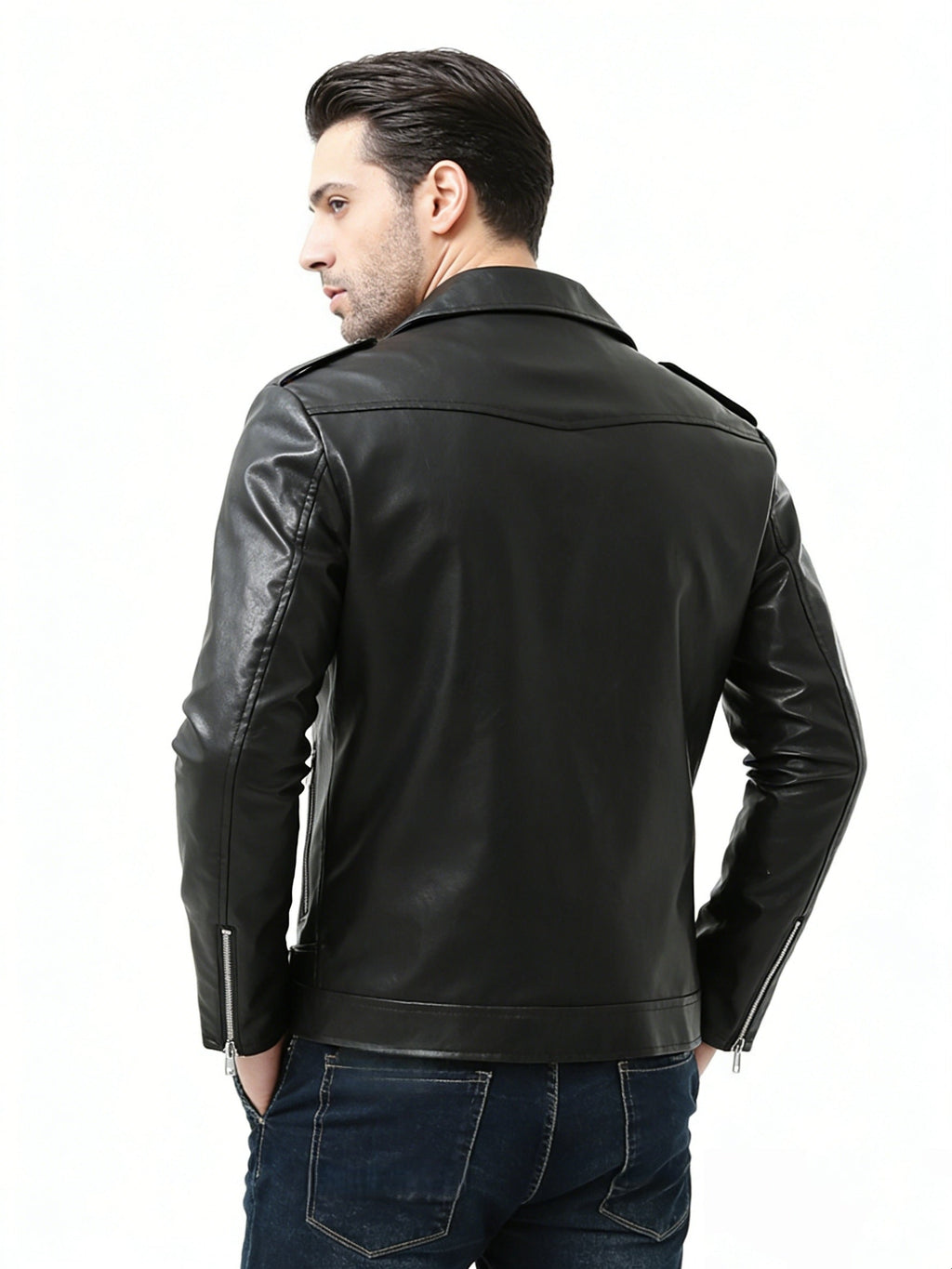 Men Jacket | Asymmetric Zip Biker with Belted Waist Fit
