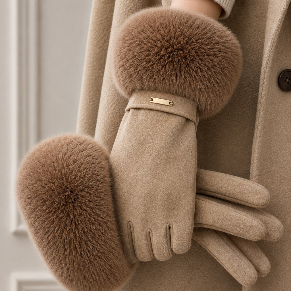 Women Gloves | Faux Fur Cuffed Full-Finger Winter Design