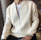 Men Cardigan | Full Zip Ribbed Knit with Stand Collar