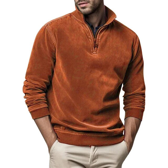 Men Sweater | Half-Zip Collar with Ribbed Cuffs and Hem