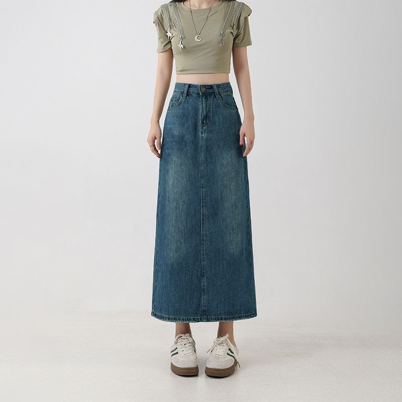 Women Skirt | High-Waist Maxi Denim with Back Slit