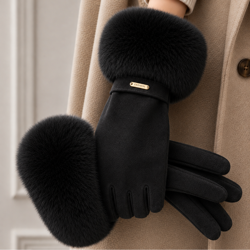 Women Gloves | Faux Fur Cuffed Full-Finger Winter Design