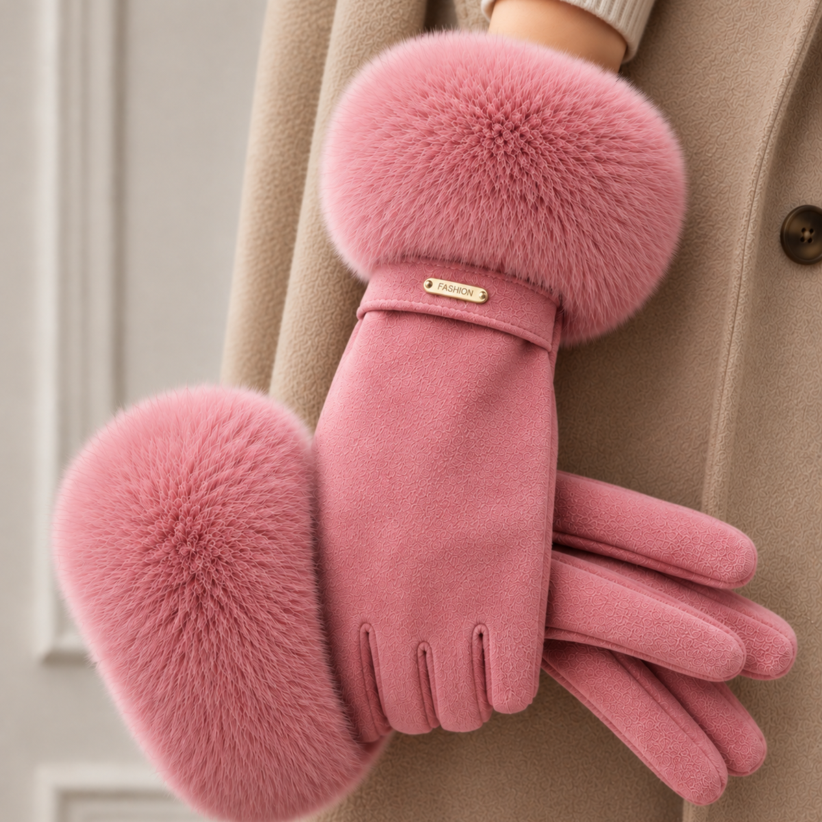 Women Gloves | Faux Fur Cuffed Full-Finger Winter Design