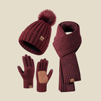 Women Set | Ribbed Knit Beanie Scarf and Gloves Three-Piece