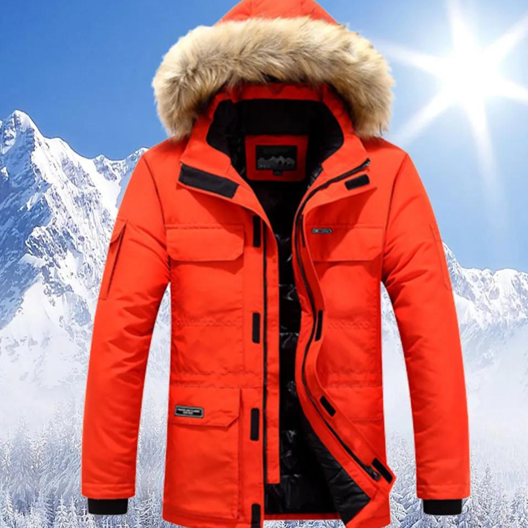 Men Parka | Insulated Hooded Mid-Length Zip-Front Design