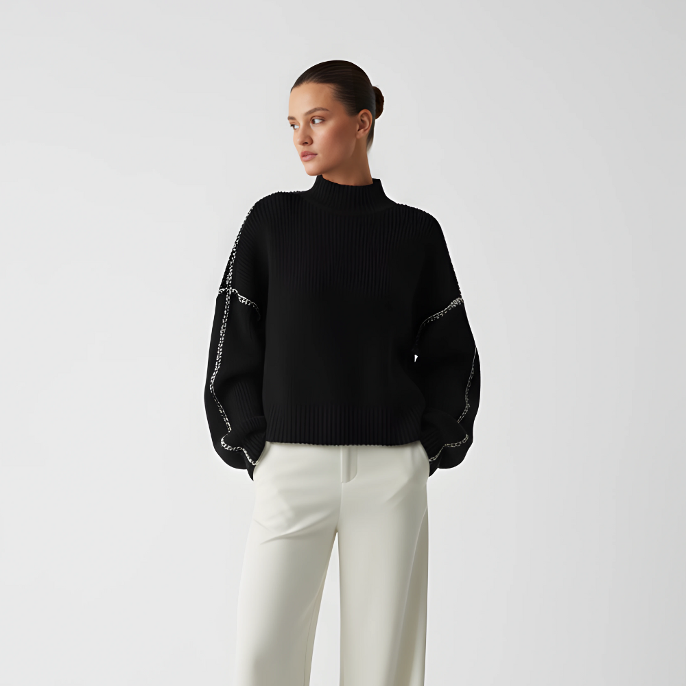 Women Sweater | Loose Fit Pullover with Sleeve Detail