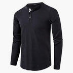 Men T-Shirt | Waffle-Knit Henley with Relaxed Fit Long Sleeve