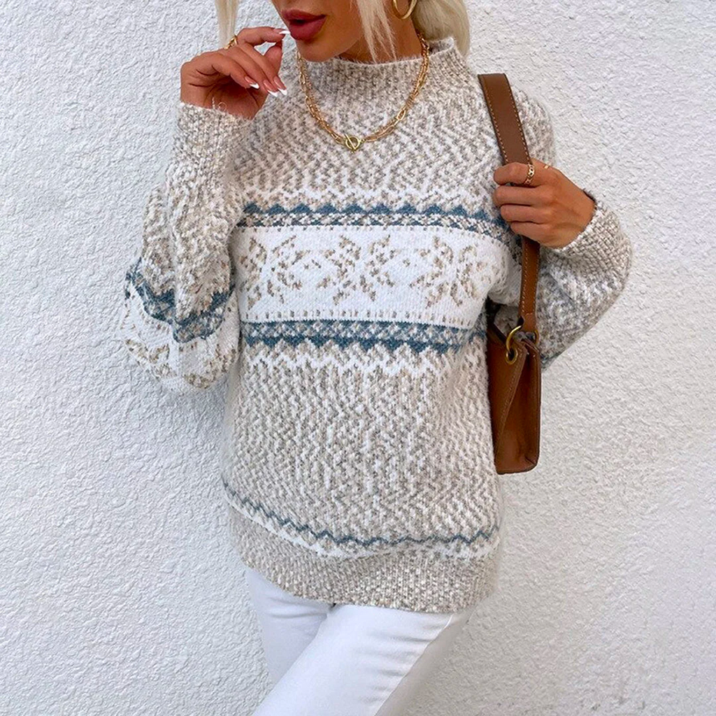 Women Sweater | Loose Fit Round Neck with Ribbed Cuffs