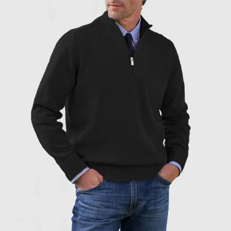 Men Sweater | Quarter-Zip Stand Collar with Ribbed Trim