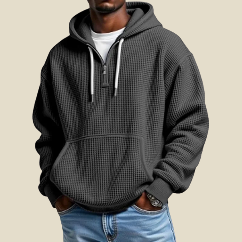 Men Hoodie | Quarter-Zip Relaxed Fit with Kangaroo Pocket