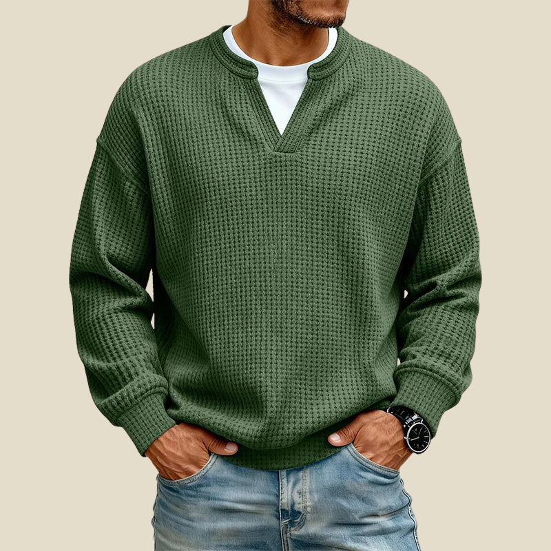 Men Sweatshirt | Relaxed Fit with Waffle Texture Detail