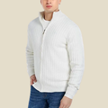 Men Cardigan | Zip-Up Ribbed Knit with Stand Collar Fit