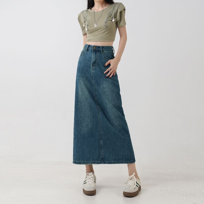 Women Skirt | High-Waist Maxi Denim with Back Slit