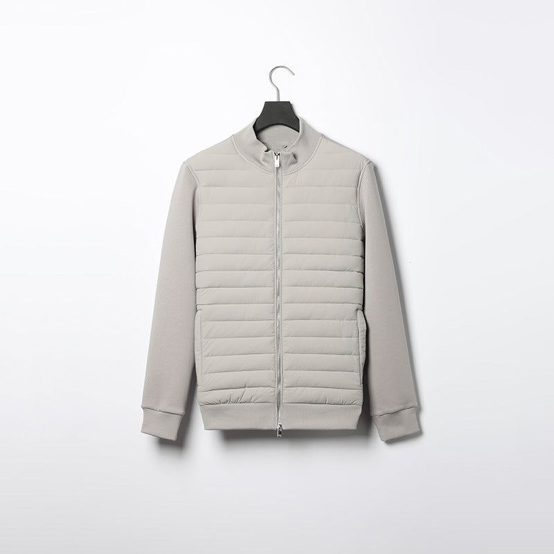 Men Jacket | Quilted Panel Front with Stand Collar Zip