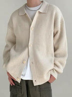 Men Jacket | Ribbed Knit Drop-Shoulder Button-Front Fit