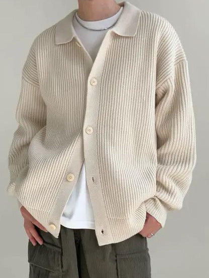Men Jacket | Ribbed Knit Drop-Shoulder Button-Front Fit
