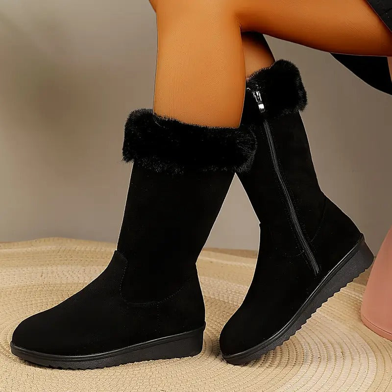 Women Boots | Mid-Calf Height with Faux Fur Cuff Trim